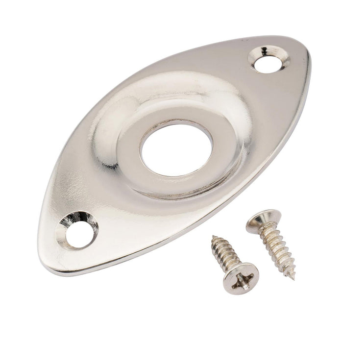 musiclily pro steel curved recessed oval football shape guitar jack plate for electric guitar bass mx2641p, nickel