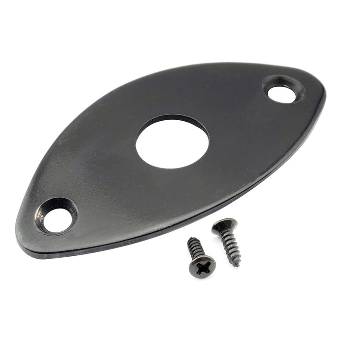 musiclily pro steel curved oval jack plate for electric guitar bass mx2642p, black