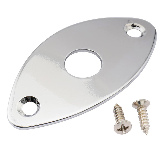 musiclily pro steel curved oval jack plate for electric guitar bass mx2642p, chrome