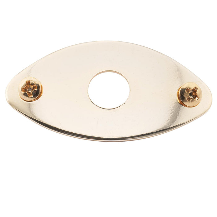 detail of musiclily pro steel curved oval jack plate for electric guitar bass mx2642p