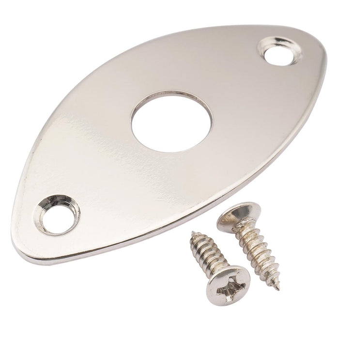 musiclily pro steel curved oval jack plate for electric guitar bass mx2642p, nickel