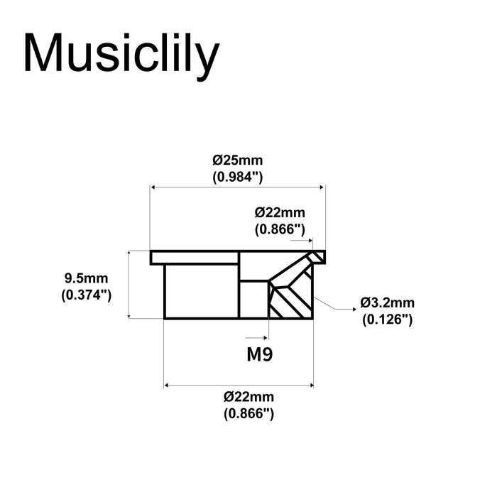 Dimensions of musiclily pro metric m9 steel modern style jack plate for imported tele style electric guitar mx2645p