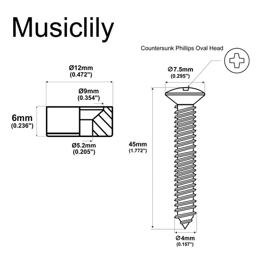 Dimensions of musiclily pro 12mm steel guitar neck mounting ferrules neck joint bushings and bolts for electric guitar bass mx2705 4p