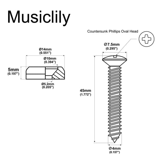 Dimensions of musiclily pro 14mm steel guitar neck mounting ferrules neck joint bushings and bolts for electric guitar bass mx2706 4p