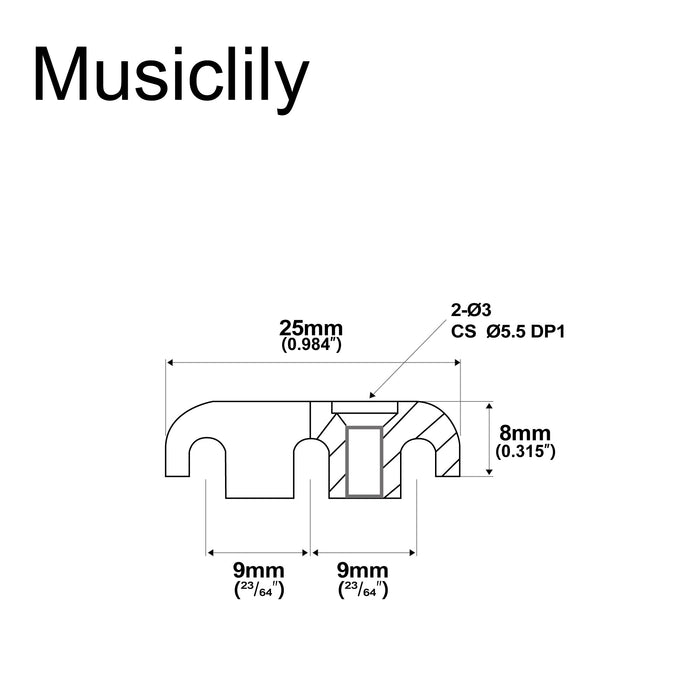 Dimensions of musiclily pro 25mm brass string retainer guide tree for 5 string electric bass mx2710p