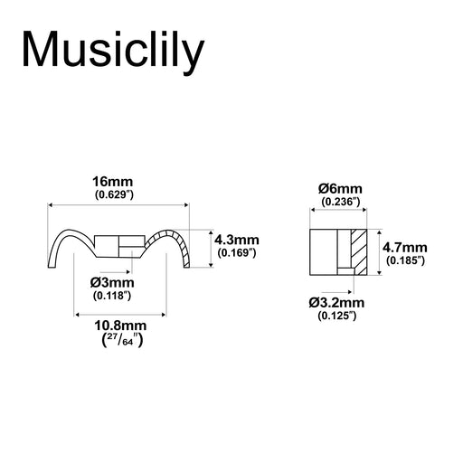 Dimensions of musiclily pro 16mm vintage butterfly style steel string retainer guide tree for bass guitar mx2711 2p