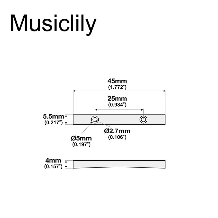 Dimensions of musiclily pro 45mm brass string retainer bar guide tree for 5 string electric bass mx2718p