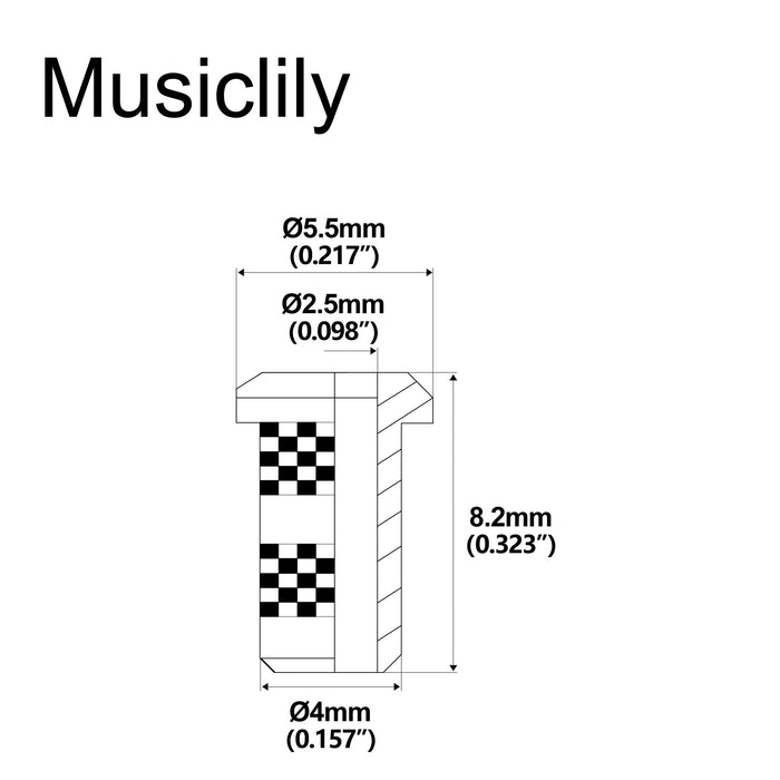 Dimensions of musiclily pro 4mm steel top mounting string ferrules for electric guitar mx2719 6p
