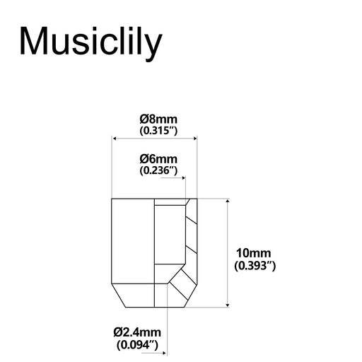 Dimensions of musiclily pro 8mm steel flush style through body string mounting ferrules for tele style electric guitar mx2721 6p