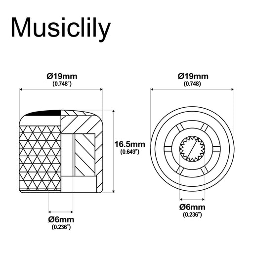 Dimensions of musiclily pro coarse 18 splines steel dome mother of pearl top push on control knob for imported guitar bass mx2793 2p