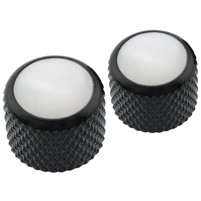 detail of musiclily pro coarse 18 splines steel dome mother of pearl top push on control knob for imported guitar bass mx2793 2p