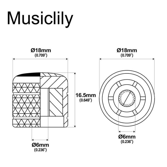 Dimensions of musiclily pro fine 24 splines steel dome mother of pearl top push on control knob for usa made guitar bass potentiometers mx2799 2p