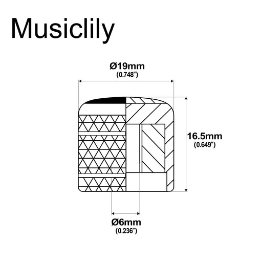 Dimensions of musiclily pro fine 24 splines steel dome mother of pearl top push on control knobs 19 16 5mm for usa made guitar bass potentiometers mx2801 2p