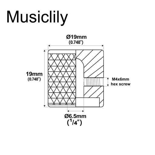 Dimensions of musiclily pro 1 4 inch steel fine knurled flat top universal fitting potentiometer control knob with set screw for electric guitar bass mx2804 2p