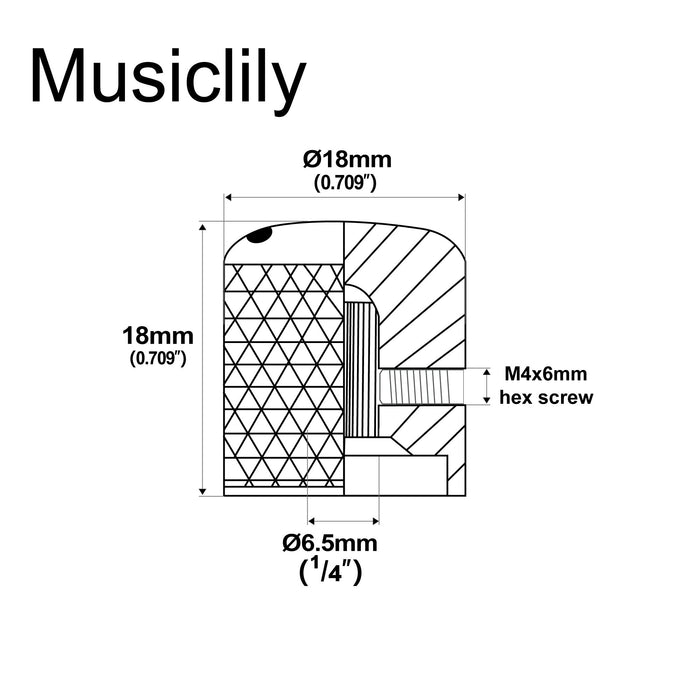 Dimensions of musiclily pro 1 4 inch steel dome universal fitting potentiometer control knob with set screw and indicator dot for electric guitar bass mx2806 2p