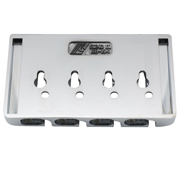 musiclily pro 19mm string spacing pre radiused hard zinc 4 string bass bridge mx2816p, chrome