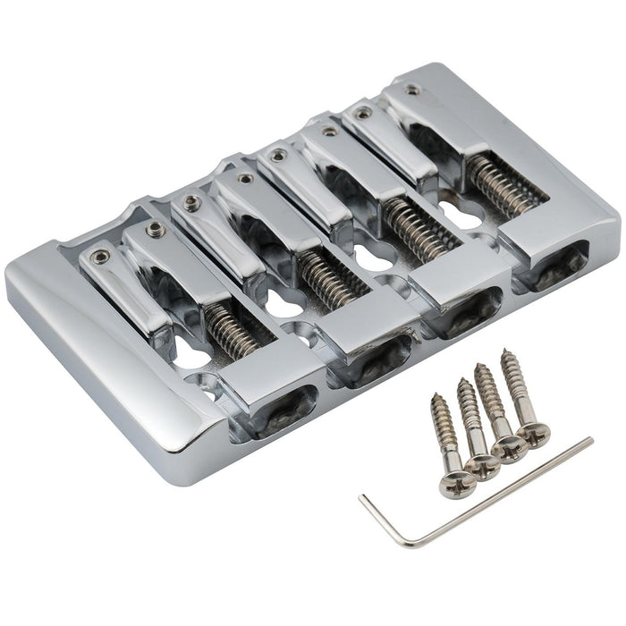 musiclily pro 19mm string spacing pre radiused hard zinc 4 string bass bridge mx2816p, chrome