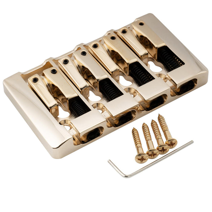 musiclily pro 19mm string spacing pre radiused hard zinc 4 string bass bridge mx2816p, gold