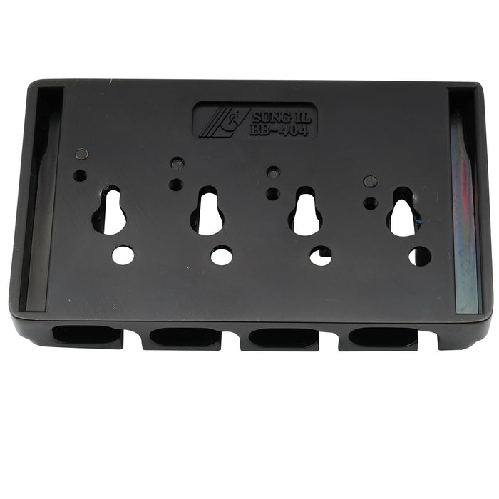 Part of musiclily pro 19mm string spacing locking saddles hard zinc 4 string bass bridge mx2818p