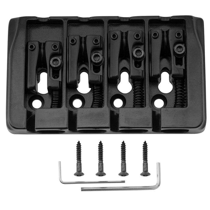 detail of musiclily pro 19mm string spacing locking saddles hard zinc 4 string bass bridge mx2818p