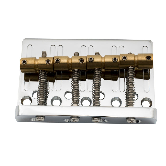 musiclily pro 57mm 2 1 4 inch string spacing hardtail brass saddles zinc alloy plate 4 string bass bridge mx2821p, chrome
