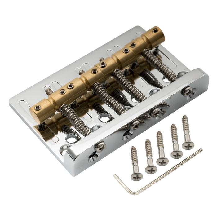 Musiclily Pro 57mm (2-1/4 inch) String Spacing Hardtail Brass Saddles Zinc Alloy Plate 4-String Bass Bridge