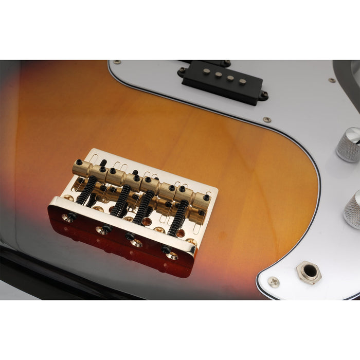 Musiclily Pro 57mm (2-1/4 inch) String Spacing Hardtail Brass Saddles Zinc Alloy Plate 4-String Bass Bridge