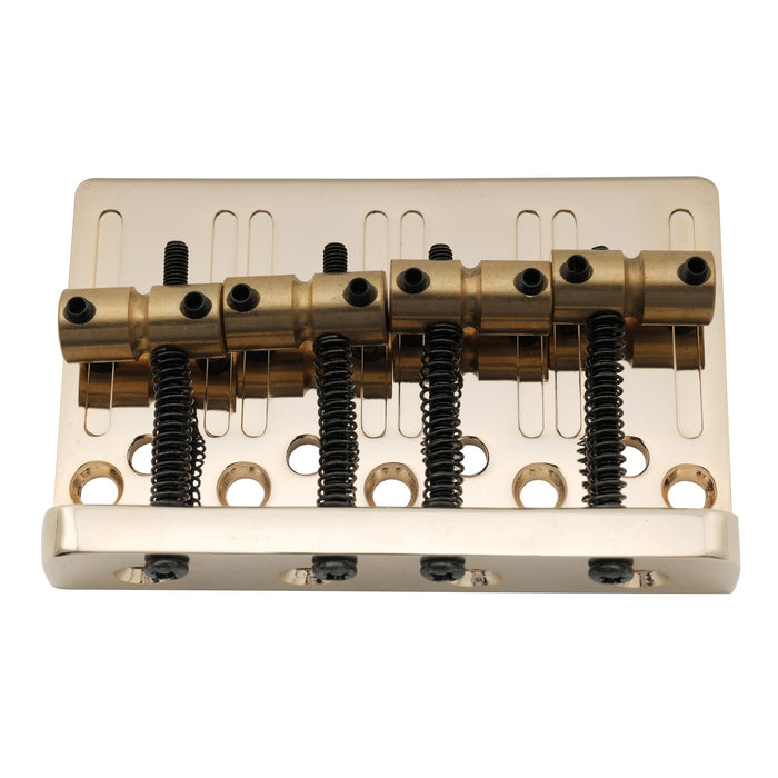 musiclily pro 57mm 2 1 4 inch string spacing hardtail brass saddles zinc alloy plate 4 string bass bridge mx2821p, gold