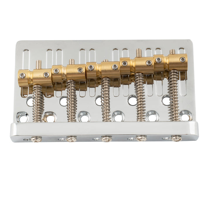musiclily pro 17mm string spacing dual load heavy duty 5 string bass bridge with brass saddle mx2822p, gold