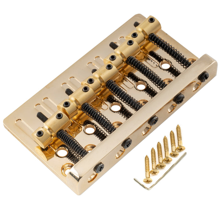 musiclily pro 17mm string spacing dual load heavy duty 5 string bass bridge with brass saddle mx2822p, gold