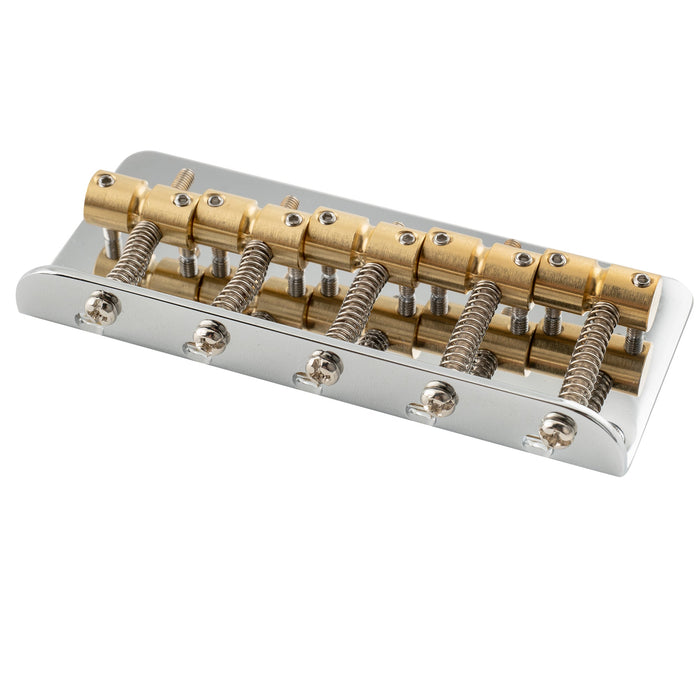 musiclily pro 18mm string spacing classic standard top loading 5 string bass bridge with brass saddle steel plate mx2823p, nickel