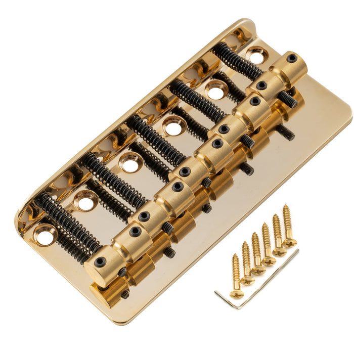 musiclily pro 18mm string spacing classic standard top loading 5 string bass bridge with brass saddle steel plate mx2823p, gold