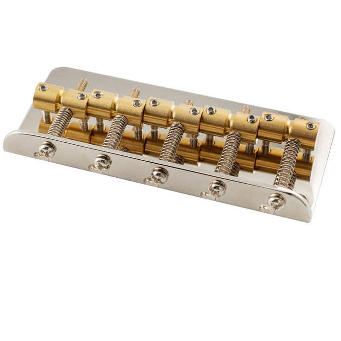 Puente Musiclily Pro Classic Standard de carga superior para bajos de 5 cuerdas con espaciado de cuerdas de 18 mm y placa de acero con selleta de latón