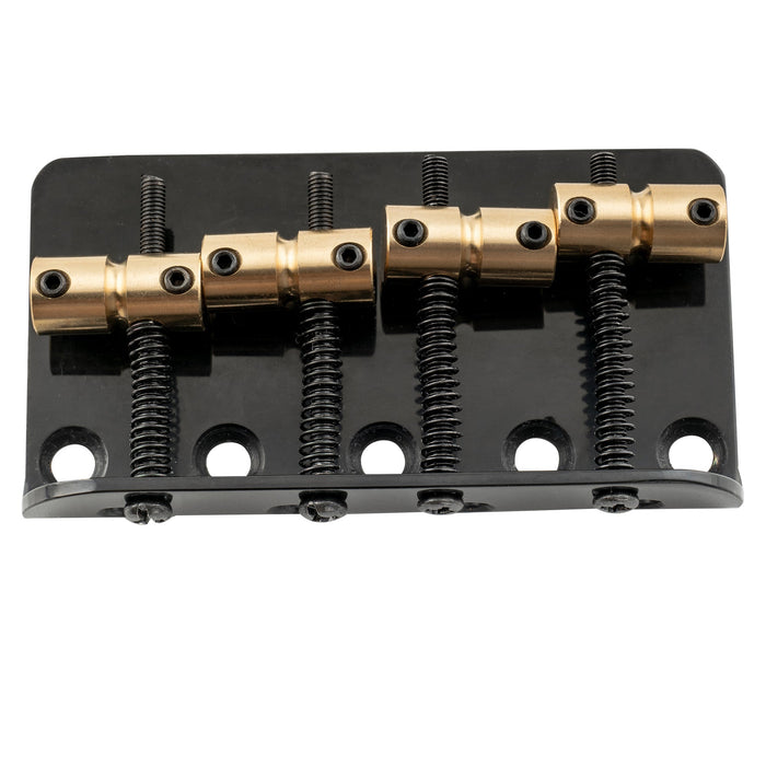 detail of musiclily pro 19mm string spacing classic standard top loading 4 string bass bridge with brass saddle steel plate mx2824p