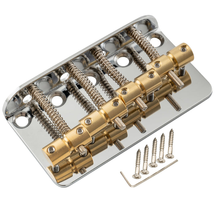 musiclily pro 19mm string spacing classic standard top loading 4 string bass bridge with brass saddle steel plate mx2824p, chrome