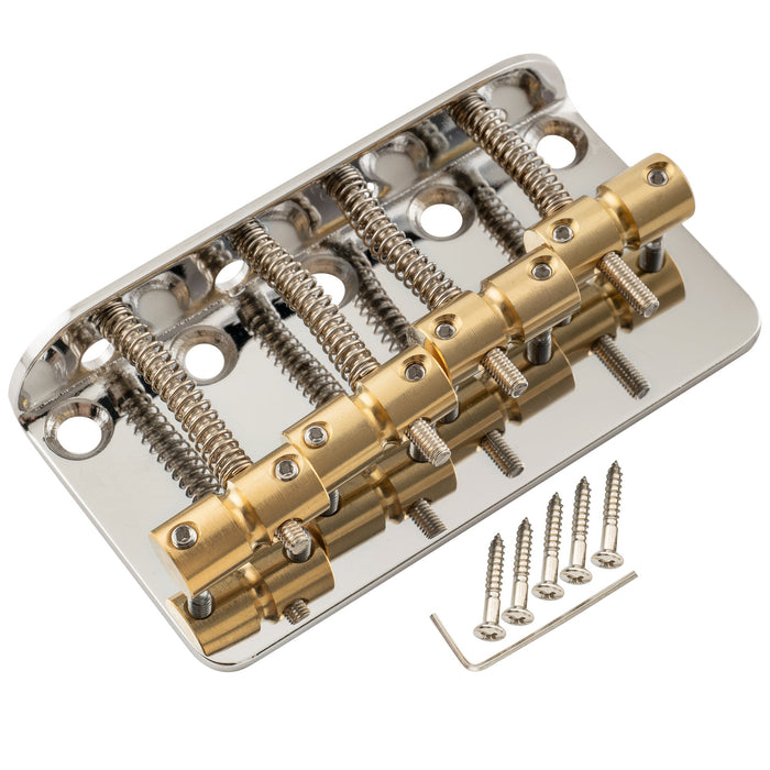musiclily pro 19mm string spacing classic standard top loading 4 string bass bridge with brass saddle steel plate mx2824p, nickel