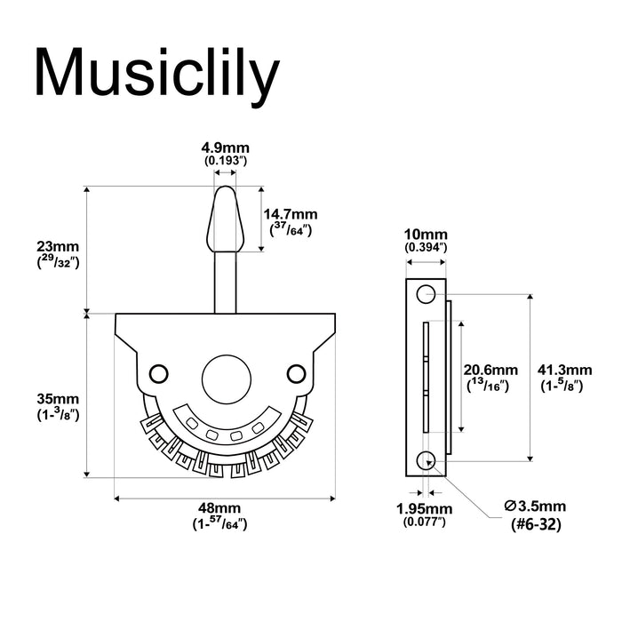 Dimensions of musiclily pro 3 way pickup selector blade lever switch for strat tele style electric guitar 4 pole mx2836