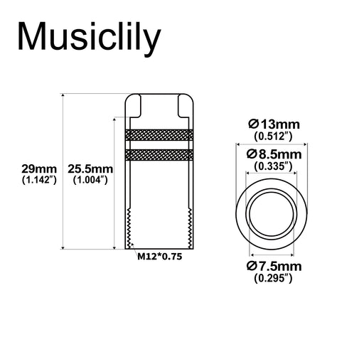 Dimensions of musiclily pro m12 threaded endpin output jack pipe for acoustic guitar bass output jack socket short type mx2841cr