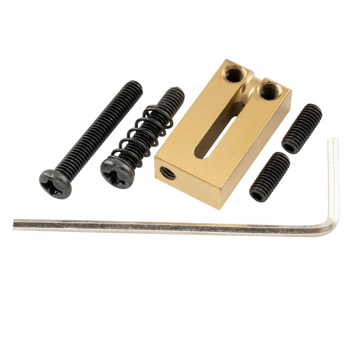 detail of musiclily ultra 10 5mm modern style full solid brass offset saddles for strat tele style electric guitar mx2854 6p