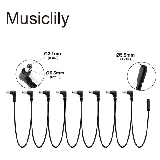 Dimensions of musiclily pro dc 9v power jack splitter adapter 1 for 8 way daisy chain power cable for guitar effect pedals mx2332p