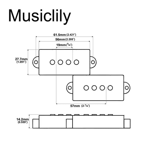 Dimensions of the revival pickups rppb vintage style alnico 5 p class precision bass pickups set mx2860bk