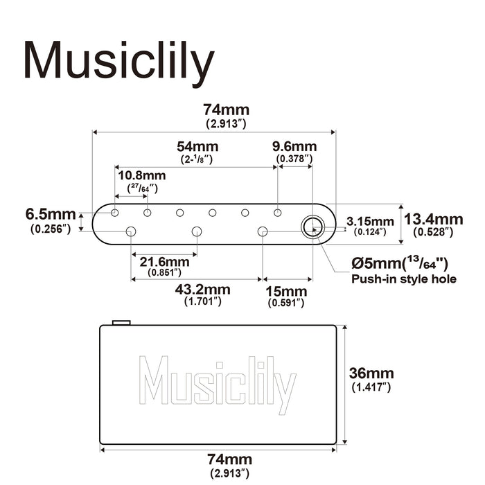 Dimensions of musiclily ultra 54mm2 1 8 inch full solid brass tremolo block for strat style electric guitar wilkinson m series bridge 36mm tall mx2900