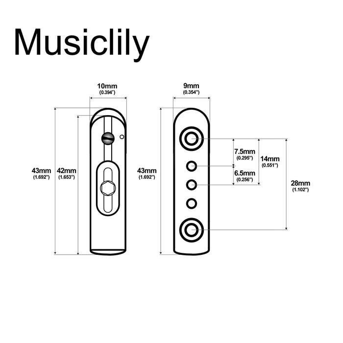 Dimensions of musiclily ultra full solid brass non tremolo bridge individual single string bridge with 10mm separable 6 saddle and single base plate for electric guitar mx2902cr