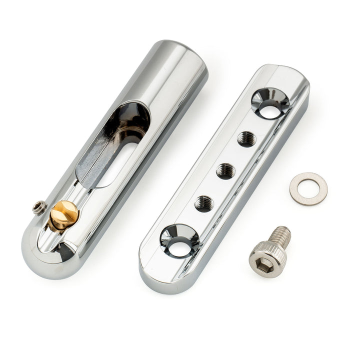detail of musiclily ultra full solid brass non tremolo bridge individual single string bridge with 10mm separable 6 saddle and single base plate for electric guitar mx2902cr