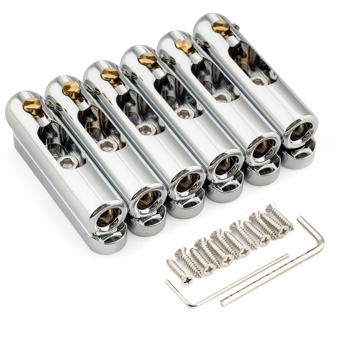 musiclily ultra full solid brass non tremolo bridge individual single string bridge with 10mm separable 6 saddle and single base plate for electric guitar mx2902cr