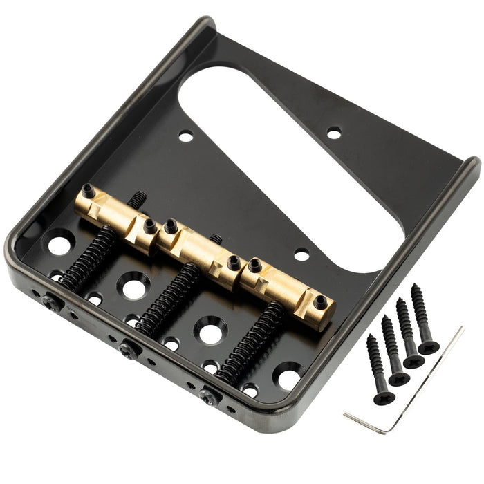 musiclily ultra 54mm 2 1 8 inch string spacing full solid aluminum plate with brass compensated 3 saddle vintage tele style bridge mx2904p