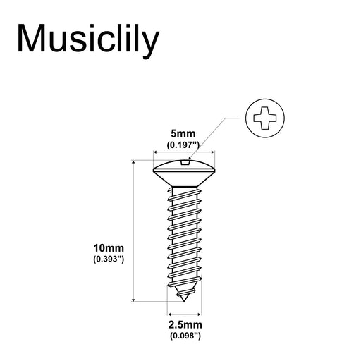 Dimensions of musiclily pro metric 2 5 10mm steel countersunk screws for guitar parts wood mounting mx2910 10p