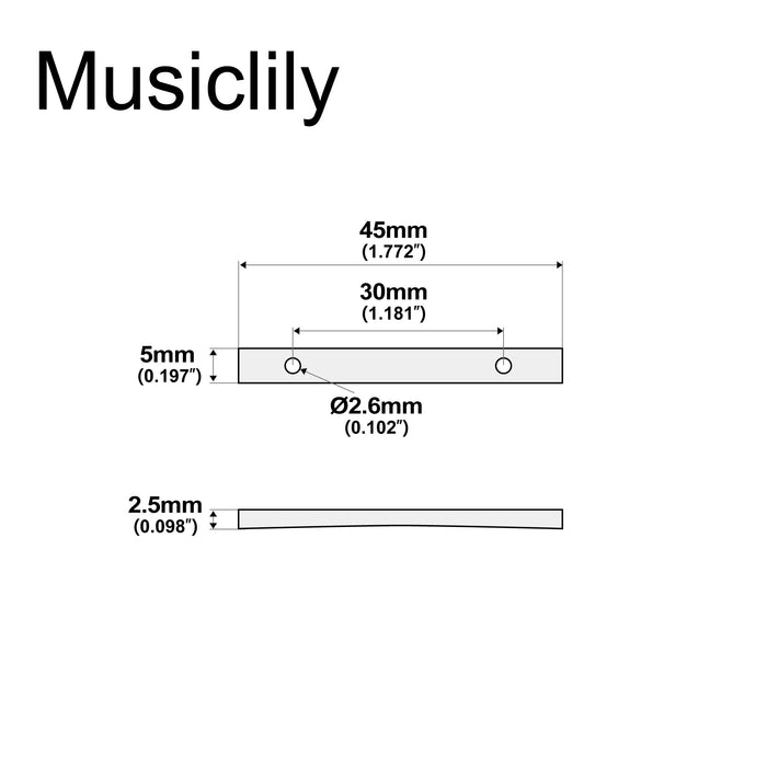 Dimensions of musiclily pro 45mm brass guitar string retainer bar guide tree for double locking tremolo bridge system mx2927p