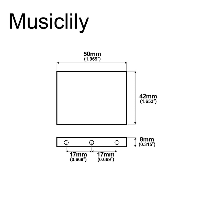 Dimensions of musiclily ultra 42mm full solid steel block for electric guitar floyd rose locking tremolo bridge mx2945p