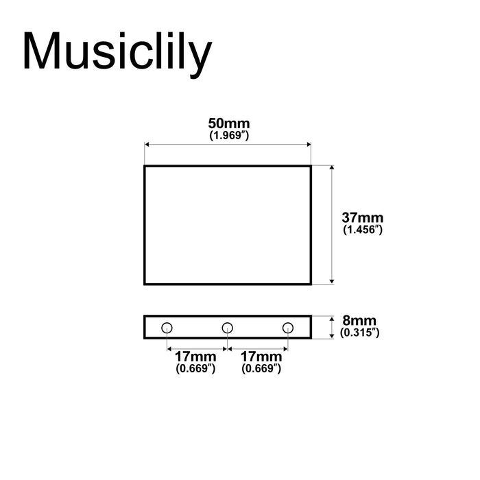 Dimensions of musiclily ultra 37mm full solid steel block for electric guitar floyd rose locking tremolo bridge mx2945p